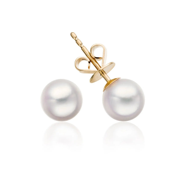 18K Gold Pearl Earrings - South Sea Pearl Earrings 10 mm White Color Round Shape, 18 Karats Solid Gold Studs | The South Sea Pearl |  The South Sea Pearl