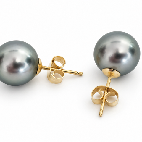Orecchini a lobo con perle di Tahiti, 11 mm, dorata, AAA (classificazione del produttore), oro massiccio 18 carati
