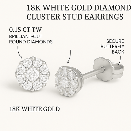 18K White Gold Diamond Cluster Stud Earrings – 0.15 CT TW | Brilliant - Cut Round Diamonds - MIMUKA