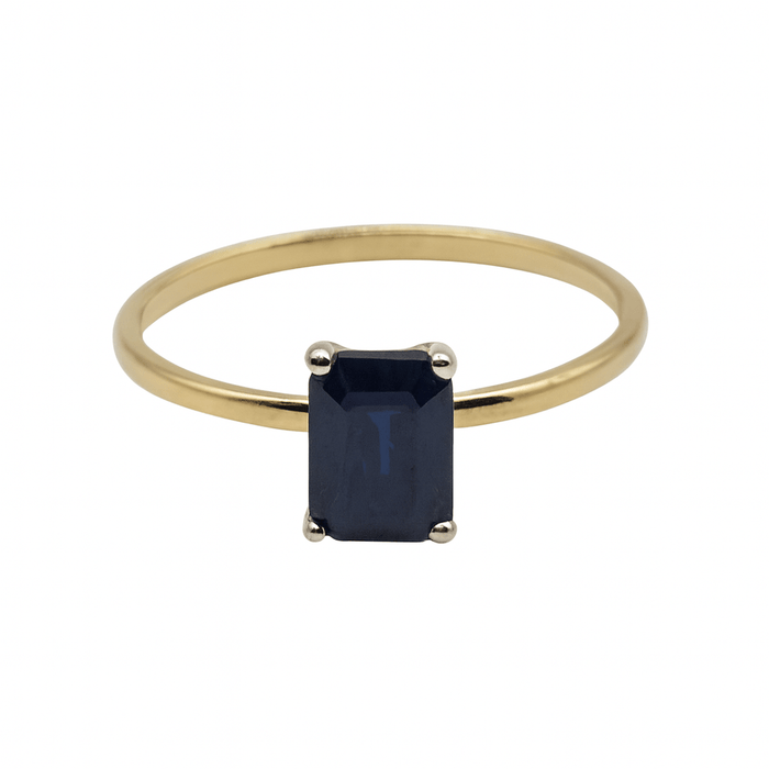 18K Yellow Gold Ring with Emerald - Cut Sapphire - MIMUKA
