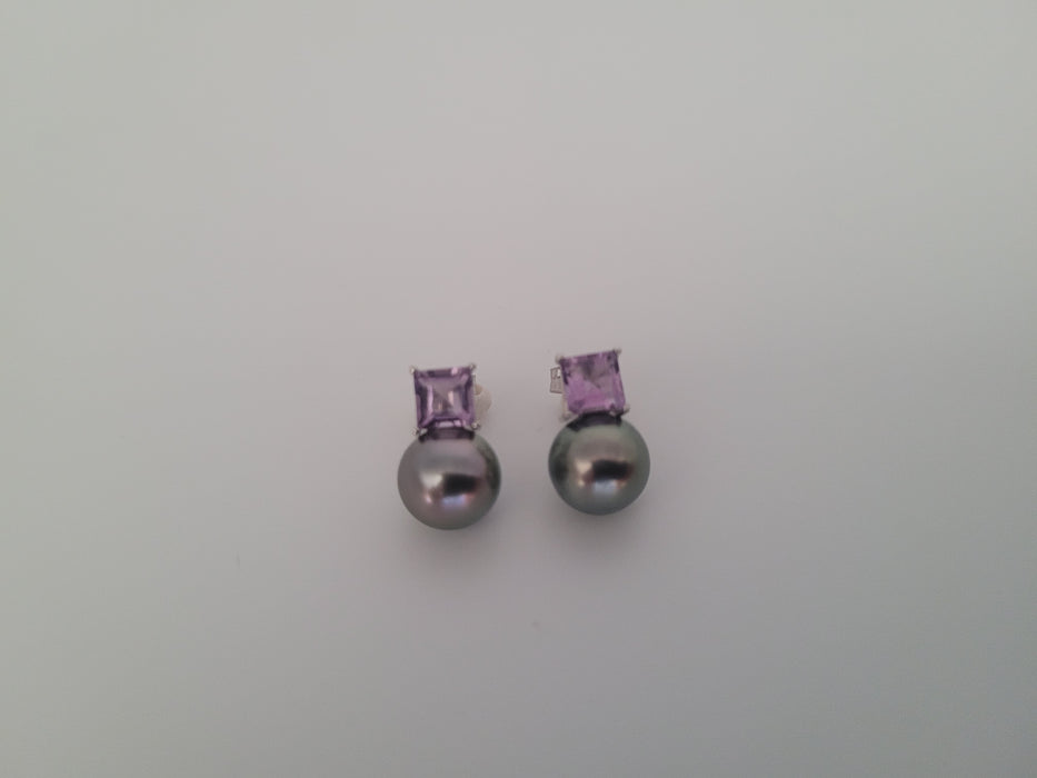 Stud Earrings Tahiti Pearls AAA 9-10 mm, Precious Stones, 18K Solid Gold