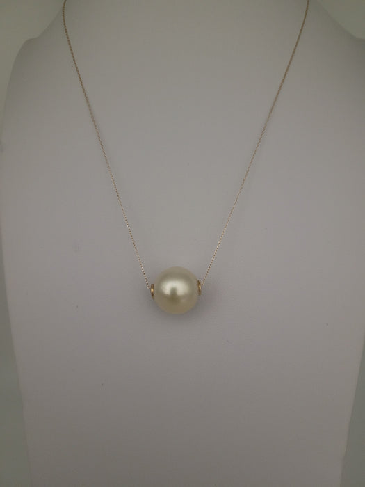 Golden South Sea Pearl Floating Pendant Necklace 13 mm Round 18K Gold