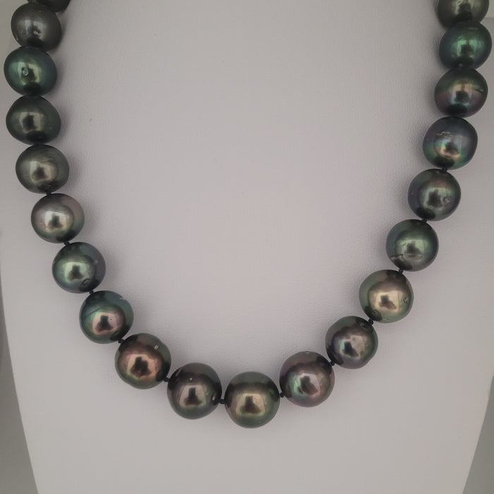 Tahiti Pearls 12-13 mm Very High Luster Dark Green Color 18K Gold Clasp