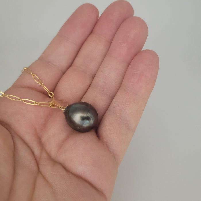 Tahiti Pearl Tear-Drop 17 x 15 mm Dark Color Pendant Necklace