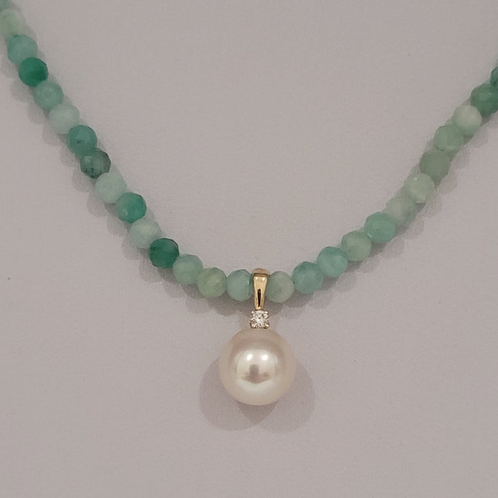 Emeralds, Diamond, Akoya Pearl &  18K Gold Necklace