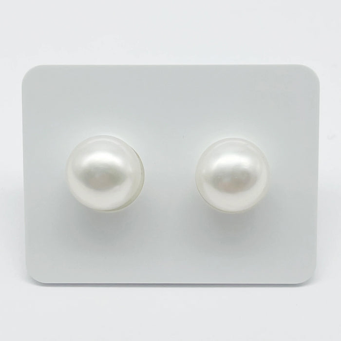 A Pair of White South Sea ^Pearl Grade 1  Quality, Size 9-10 mm, Semi-round shape