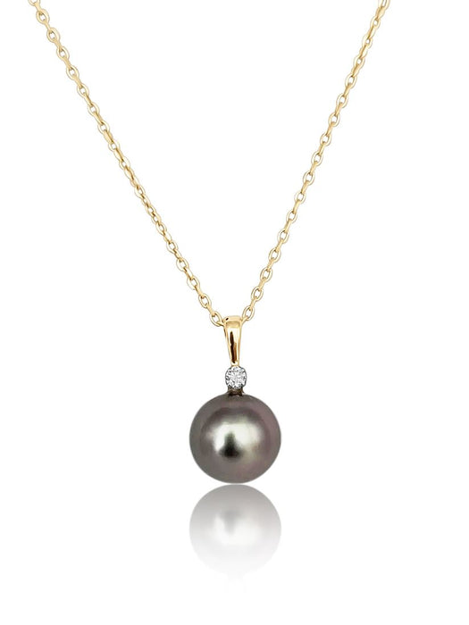 Pendant Necklace of a Tahiti Pearl 9-10 mm AAA, Diamond and 18K Solid Yellow Gold