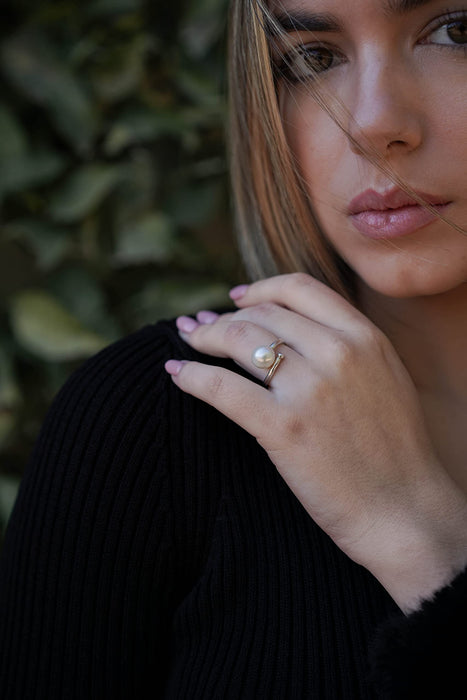 Anello con perla bianca dei Mari del Sud 9 mm tonda, argento 925