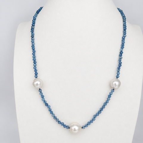 South Sea Pearls and Aquamarine Precious Stones Necklace
