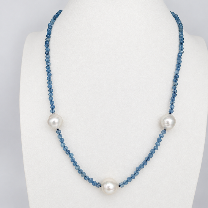 South Sea Pearls and Aquamarine Precious Stones Necklace