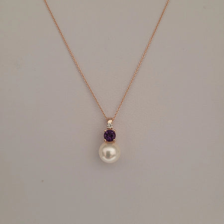Akoya Cultured Pearl, Diamond and Amethyst, 18K Rose Gold necklace |  The South Sea Pearl |  The South Sea Pearl
