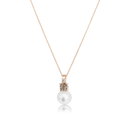 Akoya Cultured Pearl, Diamond, Green Amethyst, 18K Rose Gold necklace |  The South Sea Pearl |  The South Sea Pearl