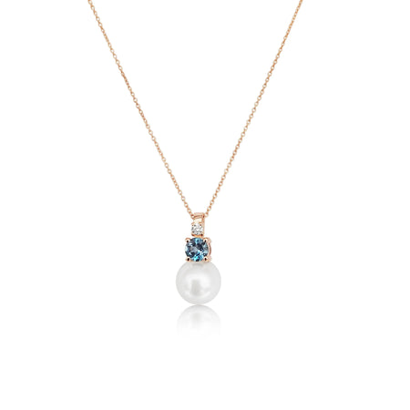 Akoya Cultured Pearl, Diamond, London Blue Topaz, 18K Rose Gold Pendant Necklace |  The South Sea Pearl |  The South Sea Pearl
