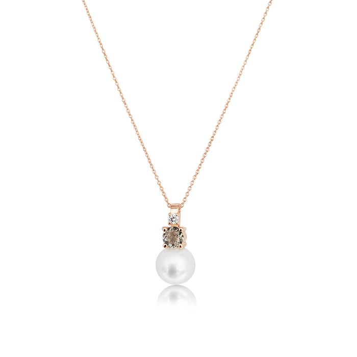 Akoya Cultured Pearl, Diamond, Green Amethyst, 18K Rose Gold necklace