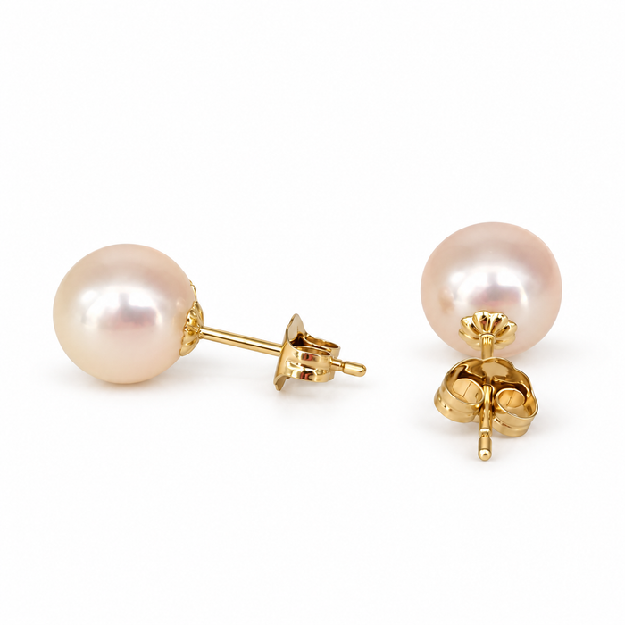 Orecchini a perno con perle Akoya 7,5-8 mm, oro 18 carati
