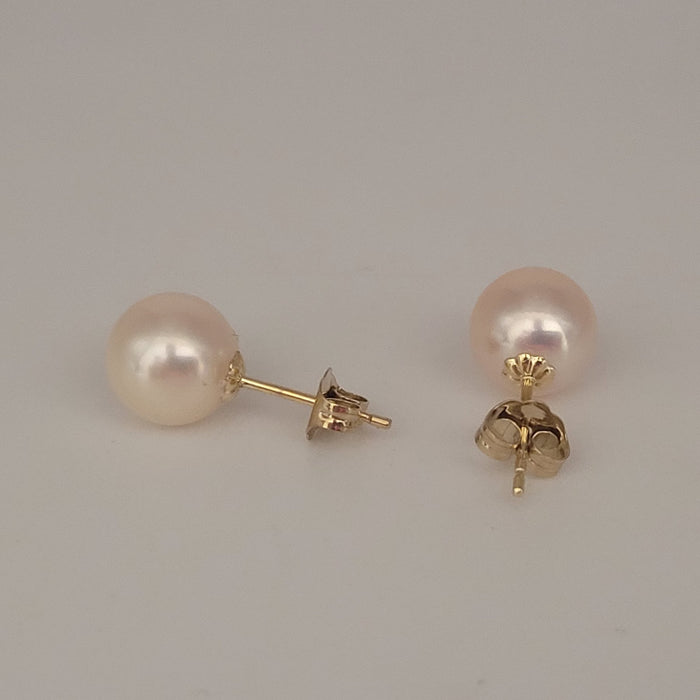 Orecchini a perno con perle Akoya 7,5-8 mm, oro 18 carati