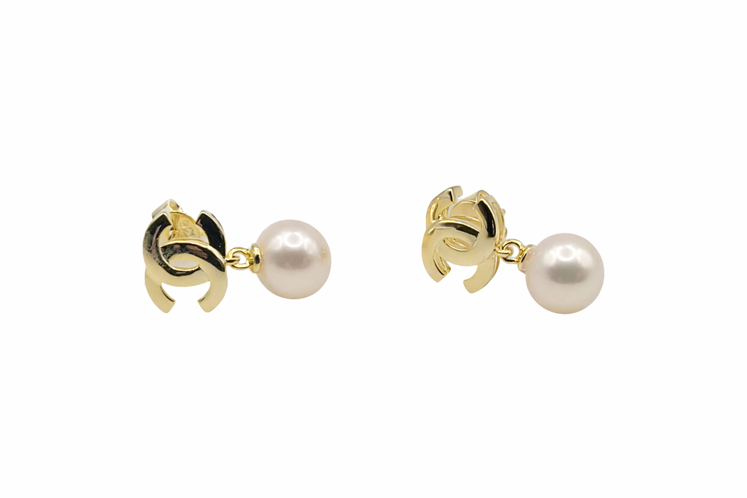 Akoya Cultured Pearl Earrings in Silver 925 Gold Plated