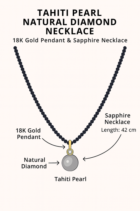 A Pendant necklace in 18K Yellow, Tahiti Pearl ,  Diamond, Sapphire Strand