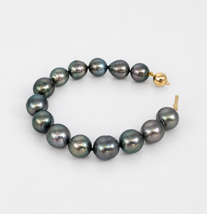 Bracciale con perla di Tahiti, 11-12 mm, scura