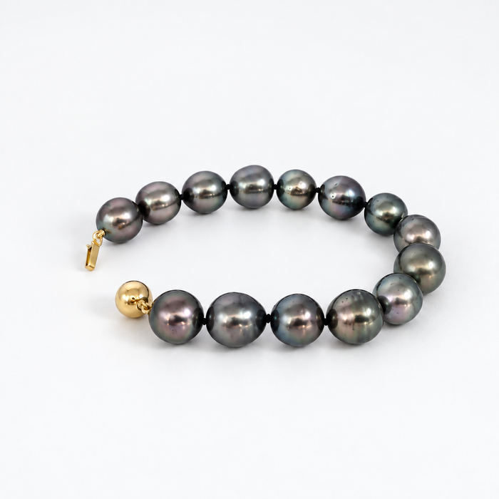 Bracciale con perla di Tahiti, 11-12 mm, scura