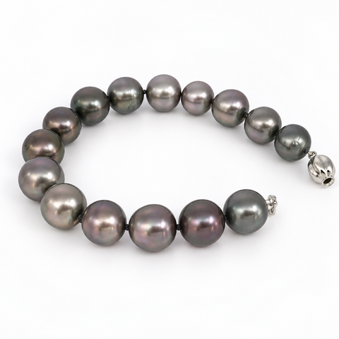 Bracciale perle di Tahiti AAA 10–12 mm, semitonde/ovali