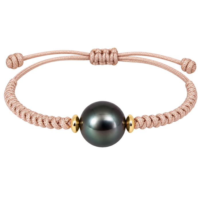 Perla di Tahiti, 11 mm, dorata, oro 18 carati, realizzata a mano