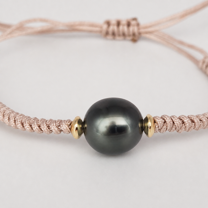 Perla di Tahiti, 11 mm, dorata, oro 18 carati, realizzata a mano