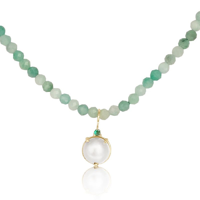 Australian Mabe Pearl Necklace with Round Emeralds, 18K Yellow Gold