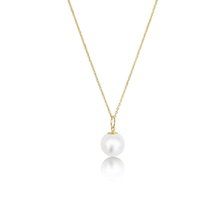 Ciondolo con perla Akoya, 8-8,5 mm, tonda, dorata, oro 18 carati