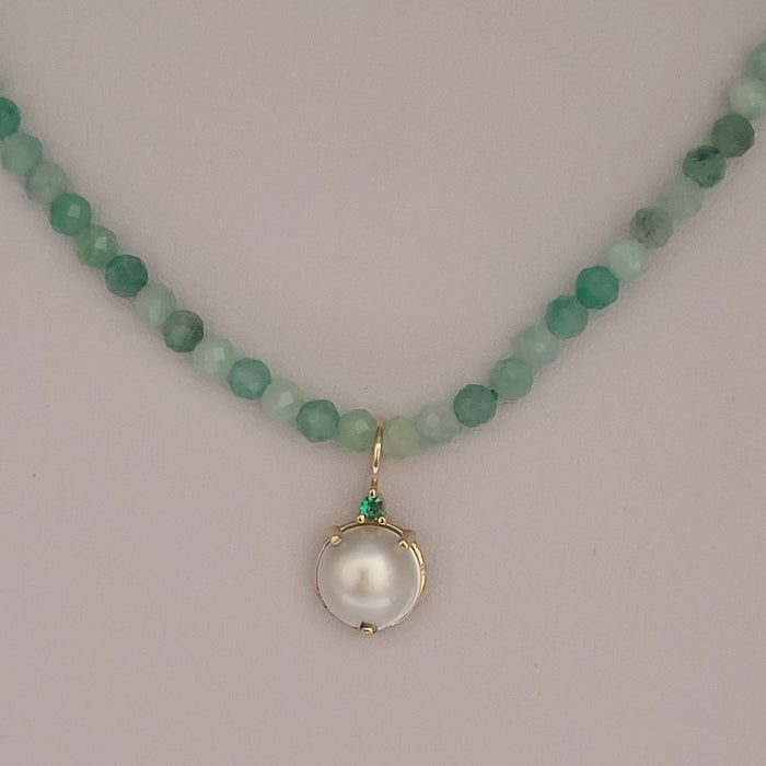 Australian Mabe Pearl Necklace with Round Emeralds, 18K Yellow Gold