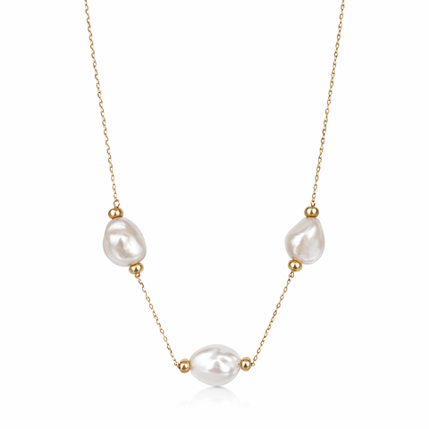 Large Baroque Cultured Pearls Yellow Gold Necklace