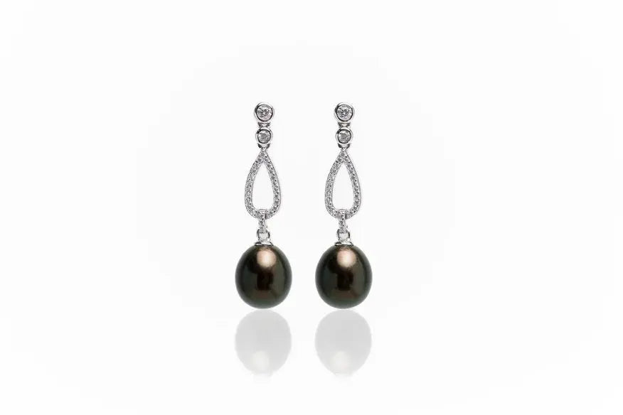 Cultured Pearl Tear-Drop 8 mm Black Color AAA 925 Silver Earrings | The South Sea Pearl |  The South Sea Pearl