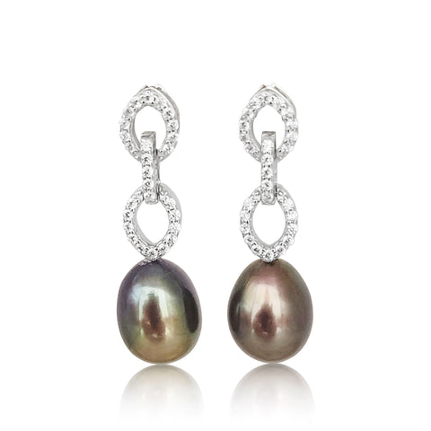 Dark Tahitian cultured pearl earrings 8mm drop in .925 sterling silver (Pinctada margaritifera) — The South Sea Pearl
