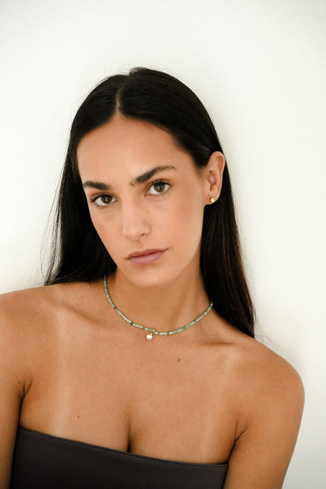 Australian Mabe Pearl Necklace with Round Emeralds, 18K Yellow Gold