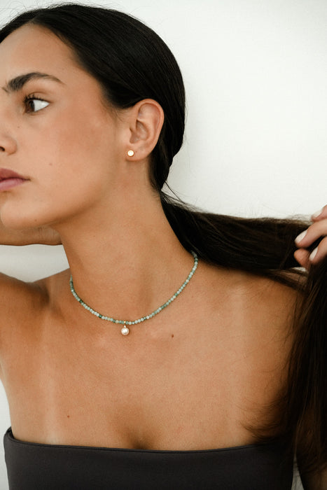 Australian Mabe Pearl Necklace with Round Emeralds, 18K Yellow Gold
