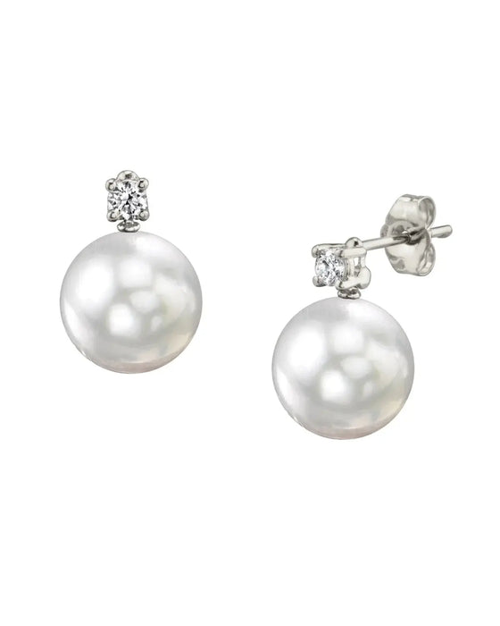 Earring studs of White South Sea Pearls AAA, Diamonds and 18K White Solid Gold | The South Sea Pearl |  The South Sea Pearl