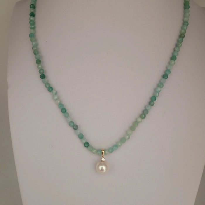 Emeralds, Diamond, Akoya Pearl & White 18K Gold Necklace | The South Sea Pearl |  The South Sea Pearl