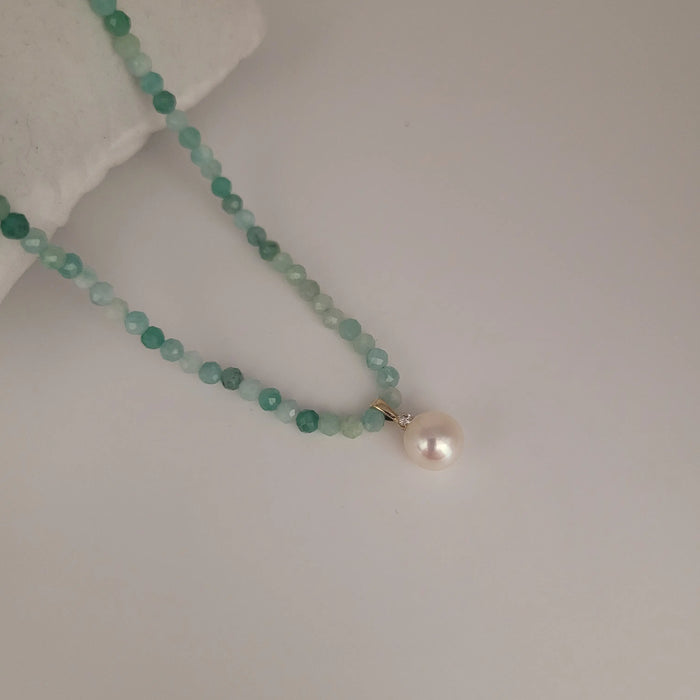 Emeralds, Diamond, Akoya Pearl & White 18K Gold Necklace | The South Sea Pearl |  The South Sea Pearl
