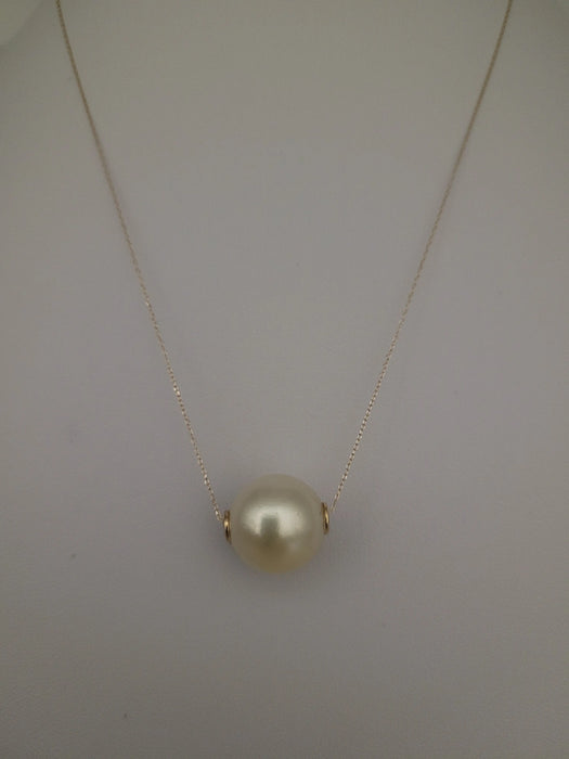 Golden South Sea Pearl Floating Pendant Necklace 13 mm Round 18K Gold | The South Sea Pearl |  The South Sea Pearl