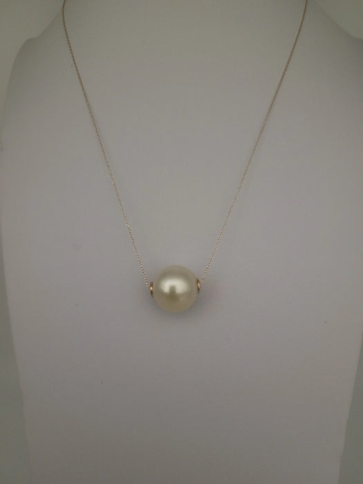 Golden South Sea Pearl Floating Pendant Necklace 13 mm Round 18K Gold | The South Sea Pearl |  The South Sea Pearl