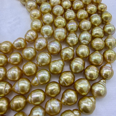 Golden South Sea Pearl Strands 8-10 mm Baroque Shape High Luster