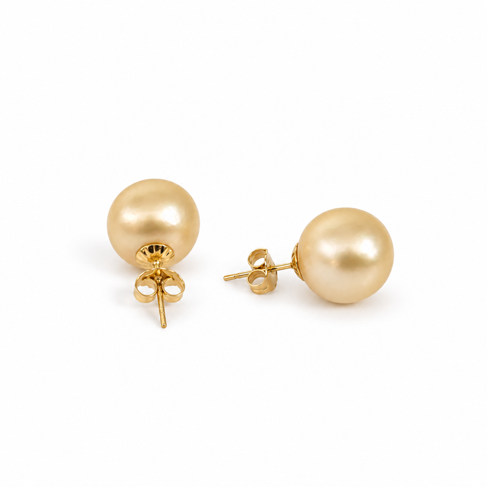 Orecchini a lobo con perle dei Mari del Sud dorate, 11 mm, oro 18 carati