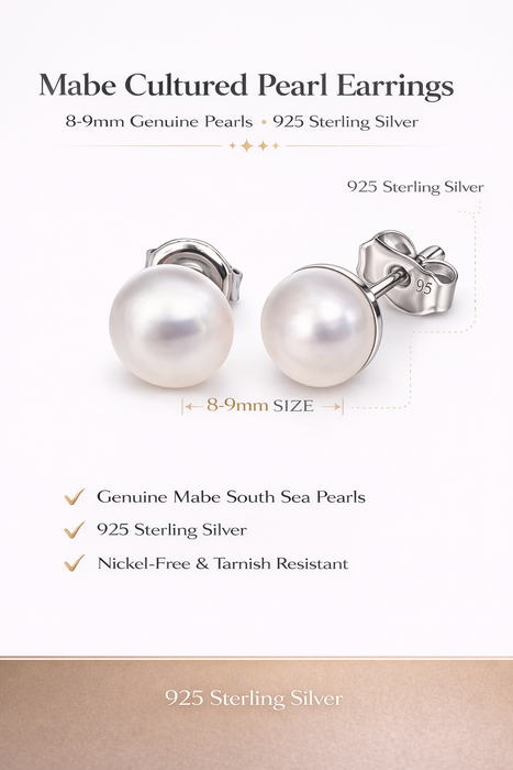 Australian South Sea Mabe Pearls 8-9 mm Stud Earrings
