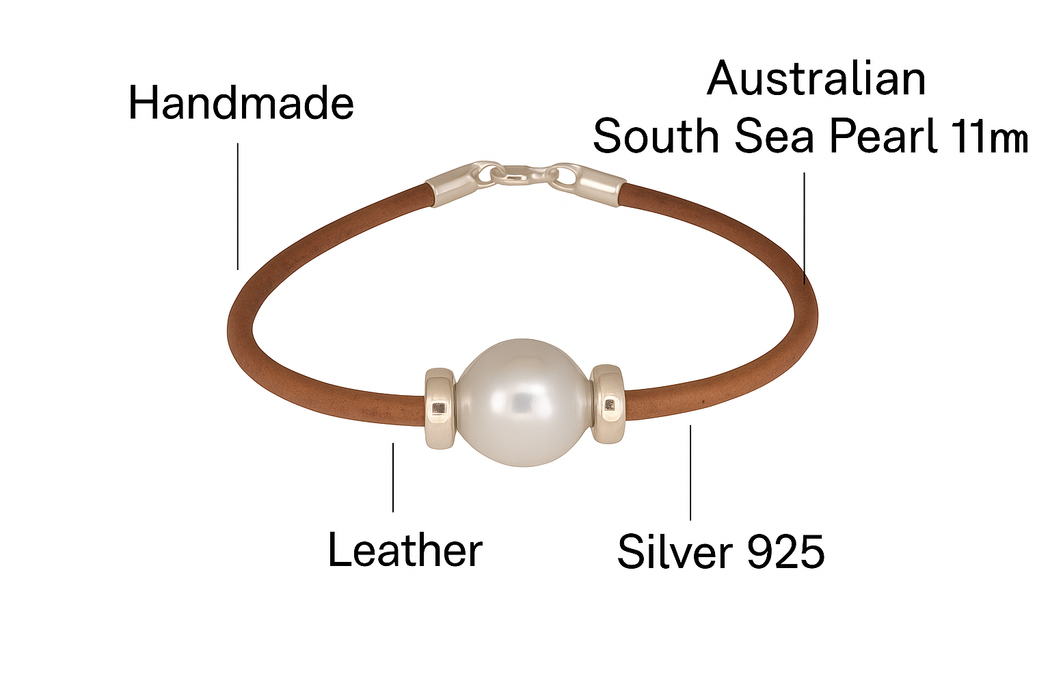 Australian South Sea Pearl and Natural Leather Bracelet