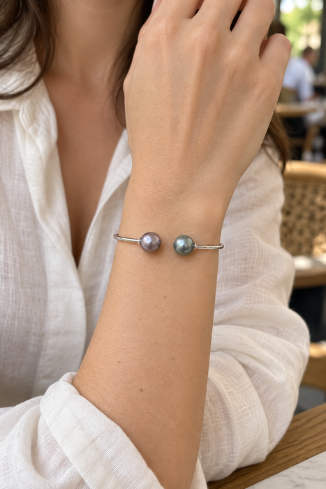 Bracciale con perle di Tahiti 9-10 mm AAA, forma tonda e lustro alto