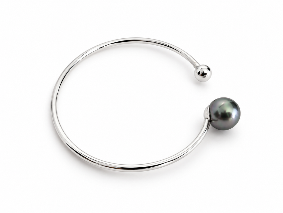 Bracciale rigido con perla di Tahiti 9 mm AAA, colore scuro e lustro naturali