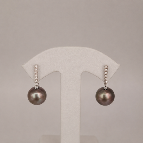 Tahiti Pearls & Natural Diamonds Riviere Design Earrings in 18K Gold