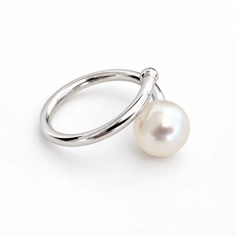 Anello con perla bianca dei Mari del Sud, argento 925 regolabile