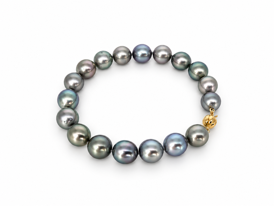 Bracciale con perla di Tahiti, 9-10 mm, dorata, AAA (classificazione del produttore), chiusura in oro 18 carati