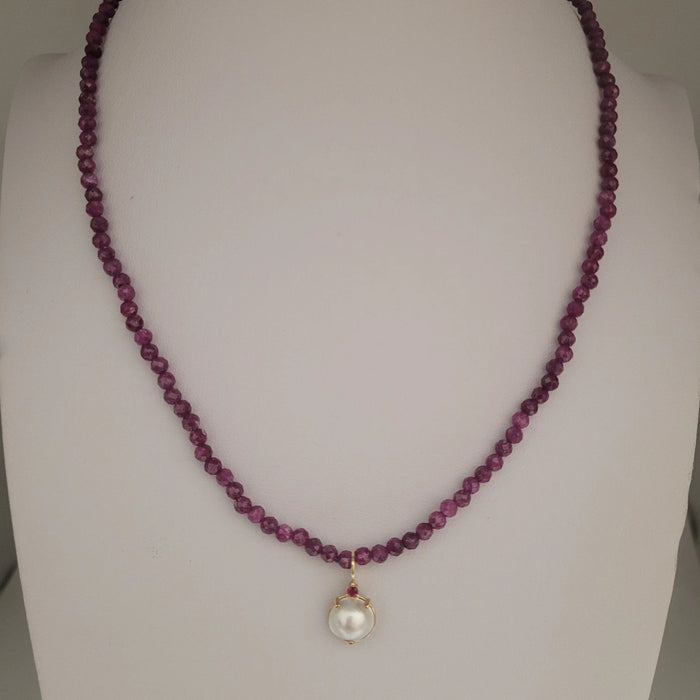 Ruby Precious Stones Necklace, Cultured Pearl, 18K Yellow Gold |  The South Sea Pearl |  The South Sea Pearl